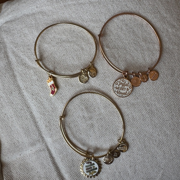 3 Christmas Holiday Alex & Ani stackable metal adjustible size charm bracelets - Picture 7 of 13
